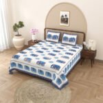 elephant print double bedsheet - blue