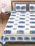 elephant print double bedsheet - blue