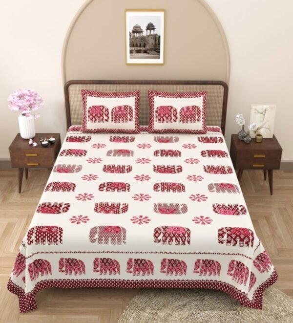 elephant print double bedsheet - red