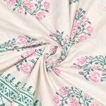 jaipuri print - block print - white green - double bedsheet