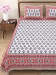 buta print - jaipuri bedsheet - red, blue - double bedsheet