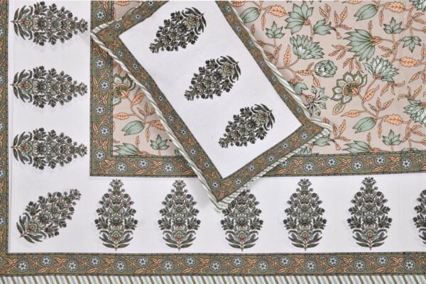 Divine- Jaipuri Prints 250 TC King Size Bed Sheet- (100% Cotton, Green)