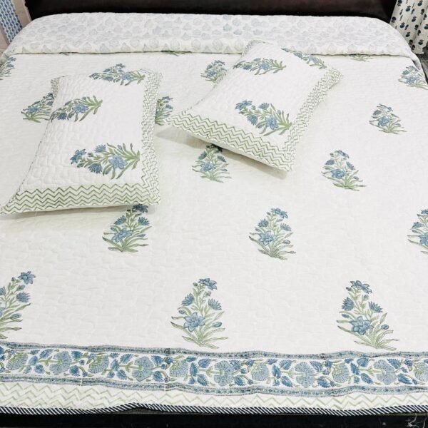 Quilted Blockprint Mulmul Bedcover - Double Size - Urban Jaipur