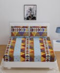 Traditional Barmeri Print King Size Bedsheet - Light Blue Base