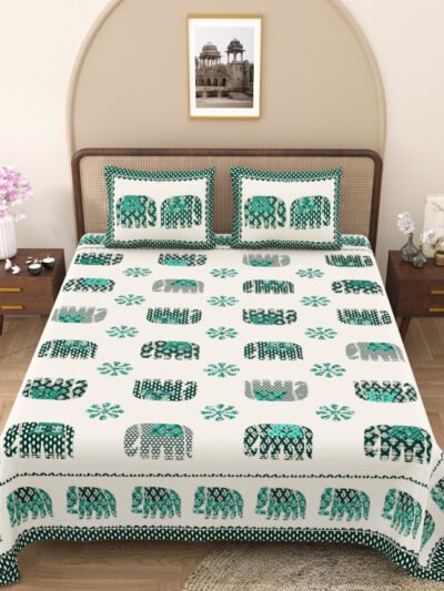 elephant print double bedsheet - green