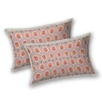 Jaipuri Bedsheet - Ajrakh Print Double Bedsheet, 2 Pillow Covers (Peach, 95x108) - pillow cover