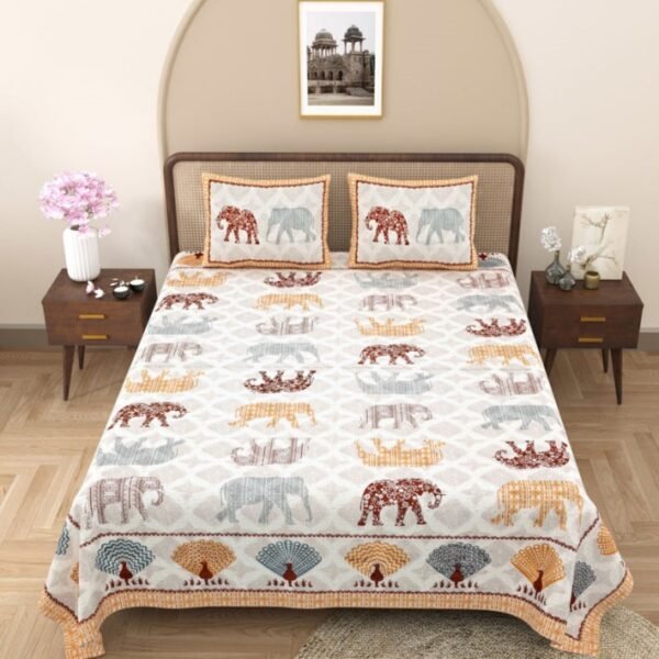 elephant print double bedsheet - orange
