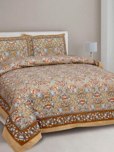 Jaipur Bedsheet - King Size - double bed bedsheet - brown color