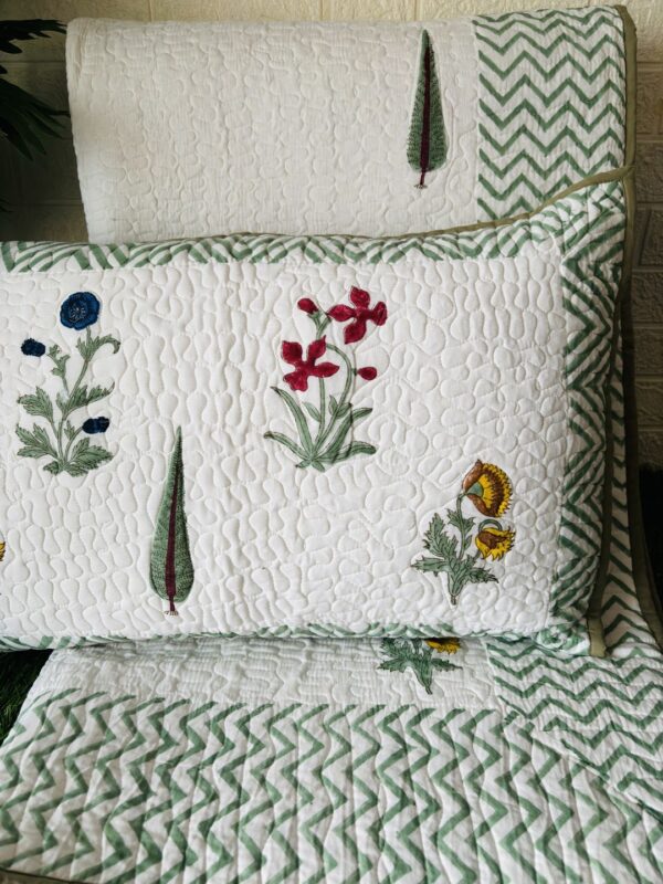 Serene Blooms: Handcrafted Floral Bedcover & Pillow Set