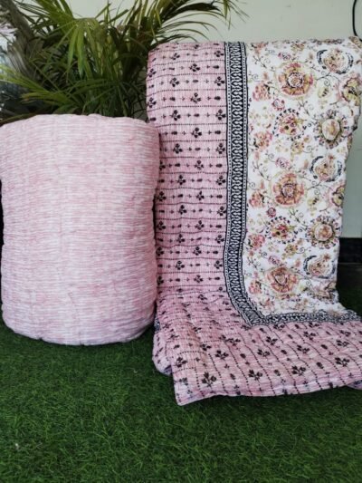 mulmul cotton single bed quilt buta print pink
