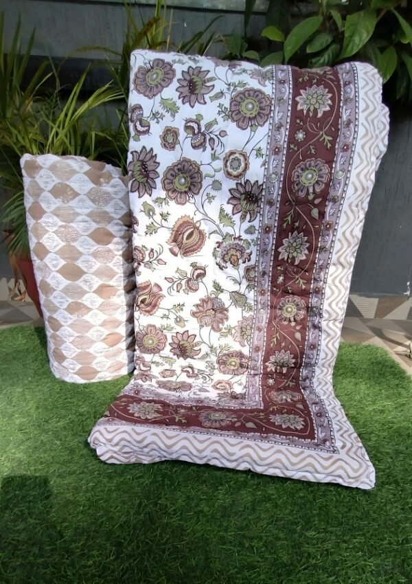 Jaipuri Razai for Single Bed - Floral Pattern - Brown | Urban Jaipur