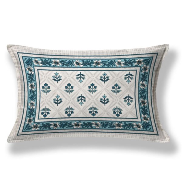 Blue and white floral design pillow cover.