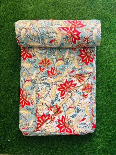 Floral Print Lightweight Dohar Blanket for Double Bed - Red, Sky Blue