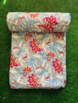 Floral Print Lightweight Dohar Blanket for Double Bed - Red, Sky Blue