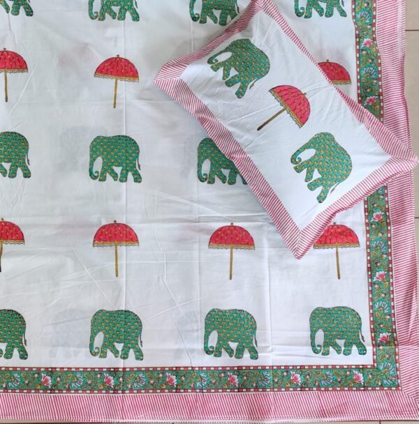 Harmony- Block Printed Bedsheet Elephant Motifs Print, King Size