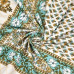Cosmo - Jaipuri Print Double Bedsheet, 2 Pillow Covers (White, Green, 95x108)