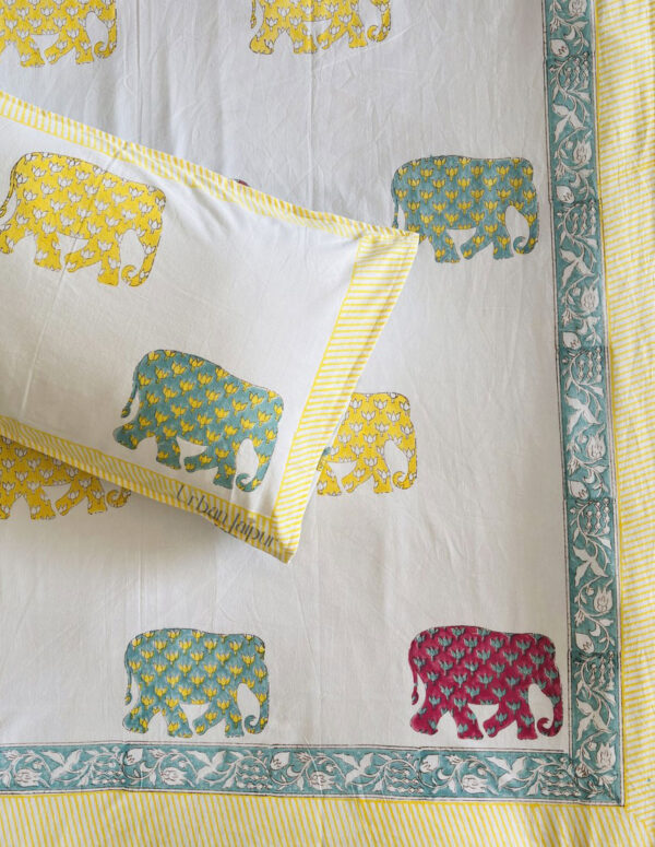 Harmony- Block Printed Bedsheet Elephant Motifs Print, King Size