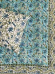 Turquoise Blue Floral Print Block Sheet King Size (108*108 IN)