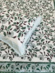 Hand Block Daisy Flower Print King Size Bed Sheet - 100% Percale Cotton, White