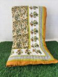 Floral Print 100gm Jaipuri Razai for Single Bed– Yellow & Green