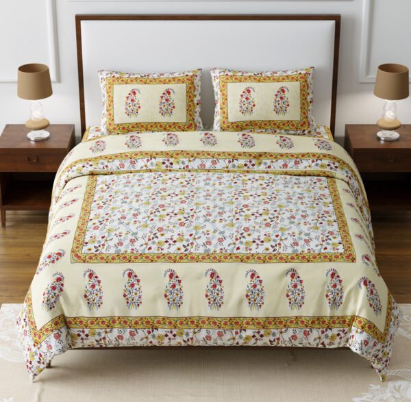 Blossom- Pure Cotton Double Bed Mulmul Cotton Dohar in yellow color