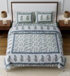 Blossom- Pure Cotton Double Bedsheet 210 TC (100% Cotton, Blue)
