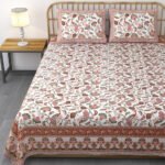 Jaipuri Gold - Sanganeri Print Pure Cotton King Size Bedsheet, Green, Pink(100*108) inches