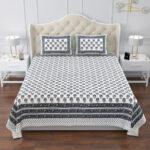 Magnolia - Jaipuri Motifs Pure Cotton Super King Size Bedsheet |120*120 Inches | Blue, Gray