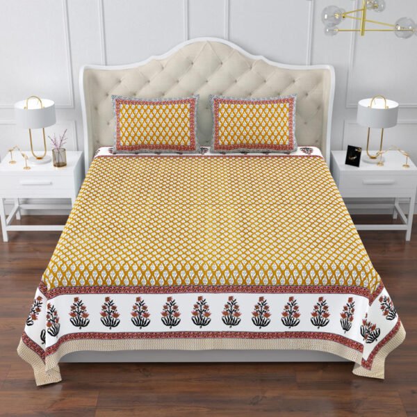 Magnolia - Floral Print Super King Size Bedsheet - 120*120 Inches - Yellow