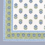 Kaya - Sanganeri Floral Print Double Bed King Size Bedsheet, White, Sky Blue