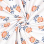 Kaya - Sanganeri Floral Print Double Bed King Size Bedsheet, White, Orange