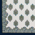 Kaya - Jaipuri Sanganeri Print Double Bed King Size Bedsheet, White, Blue