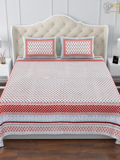 Close-up of a luxurious RED linen super king size bedsheet
