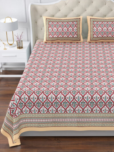 Magnolia - Floral Print Super King Size Bedsheet - 114*114 Inches - Red