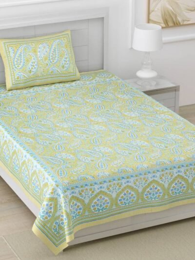 Paisley Buta Print Mulmul Cotton Dohar for Single Bed - (60*90 inches) - Green - Urban Jaipur