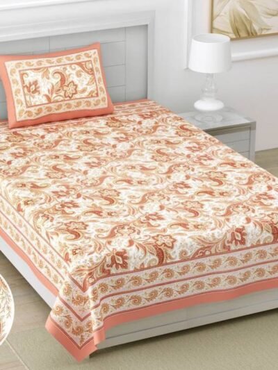 Paisley Print Mulmul Cotton Dohar for Single Bed - (60*90 inches) - peach - Urban Jaipur