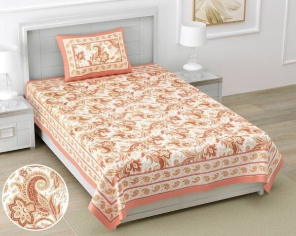 Paisley Print Mulmul Cotton Dohar for Single Bed - (60*90 inches) - peach - Urban Jaipur