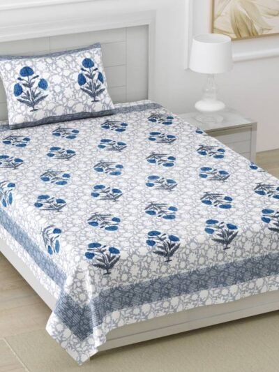 Floral Print Mulmul Cotton Dohar for Single Bed - (60*90 inches) - Blue- Urban Jaipur