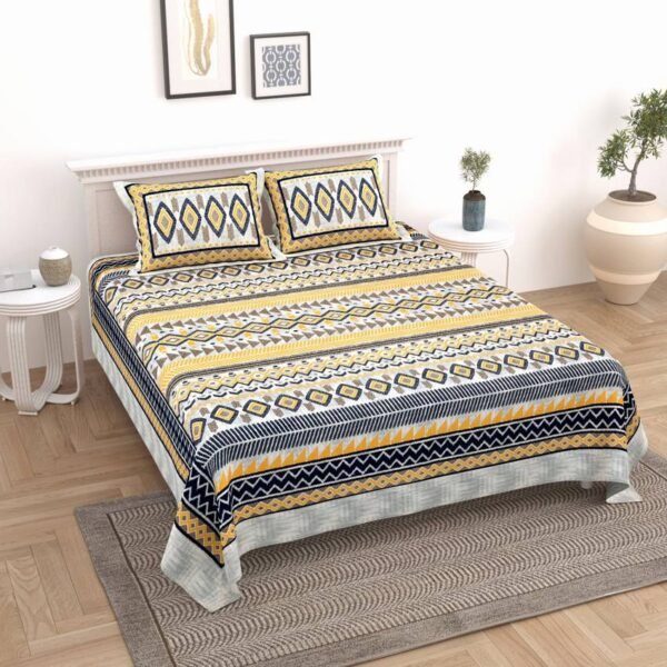 Ikat Print Mulmul Cotton Dohar for Double Bed - Yellow, Blue