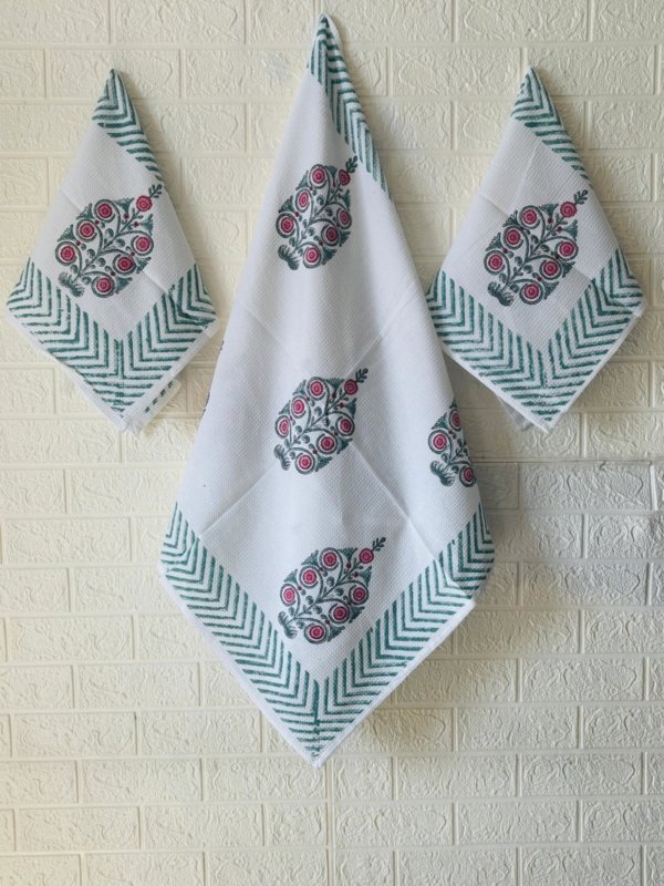 Artisanal Block Print Towel Set - Bath and Hand Towels (1+2)