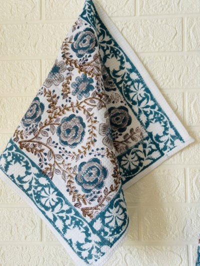 Neela Amber Block Printed Towel Set – Bath and Hand Towels (1+2)