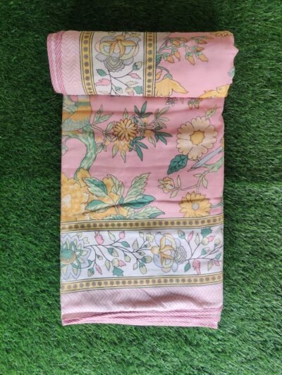 Bird Print Lightweight Summar Cotton Dohar for Single Bed - Pink - (60*90) Inches