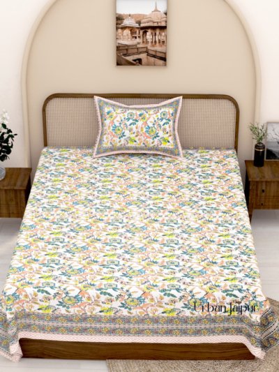 210 TC Pure Cotton Jaipuri Single Bedsheet with Pillow Cover (100% Cotton, multicolor)