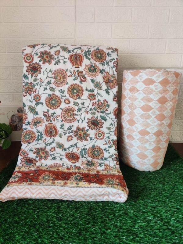 Original Jaipuri Razai for Single Bed - Floral Pattern, Orange