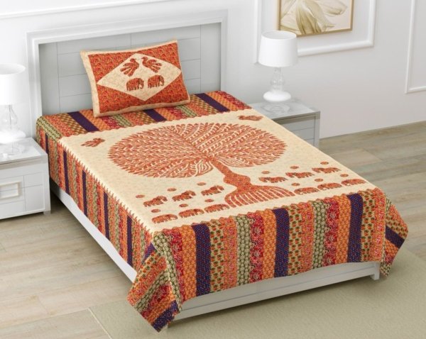 Barmeri Print Single Bedsheet Set - Elephant Design, 100% Cotton 240 TC