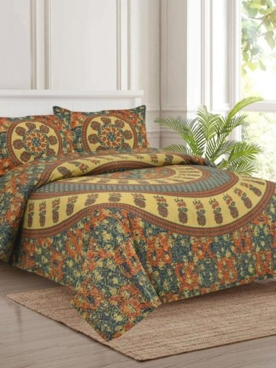 mandala print king size bedsheet - green, multicolor