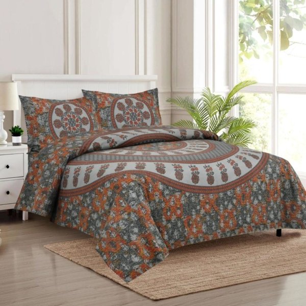 mandala print bedsheet grey and multicolor