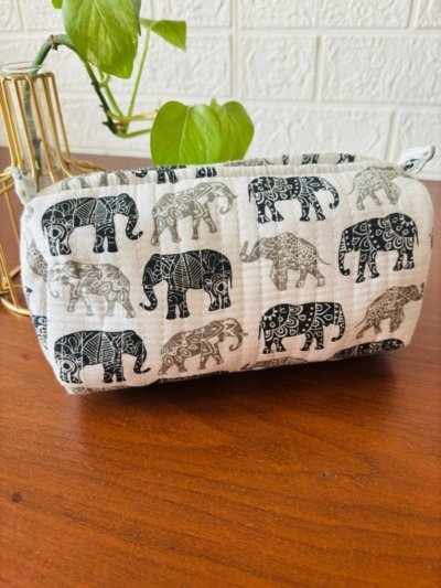 Elephant Print Floral Cosmetic & Toiletry Bag | Spacious & Eco-Friendly | Urban Jaipur