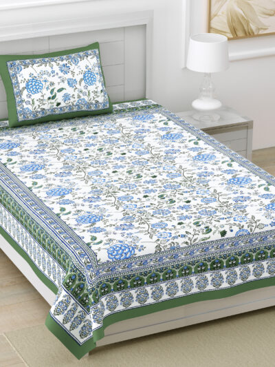 Jaipuri Print Multicolor Pure Cotton Single Bedsheet, Includes 1 Pillow Cover