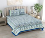 Kaya – Pure Cotton Bedsheet Set with Pillow Covers (Blue) - (95x108 inches)